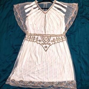 Plus Size White and Gold  Embellished 1920s Flapper Dress